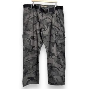 Wrangler Gray Camo Print Straight Leg Cargo Pants With Belt Men's Size 44x30